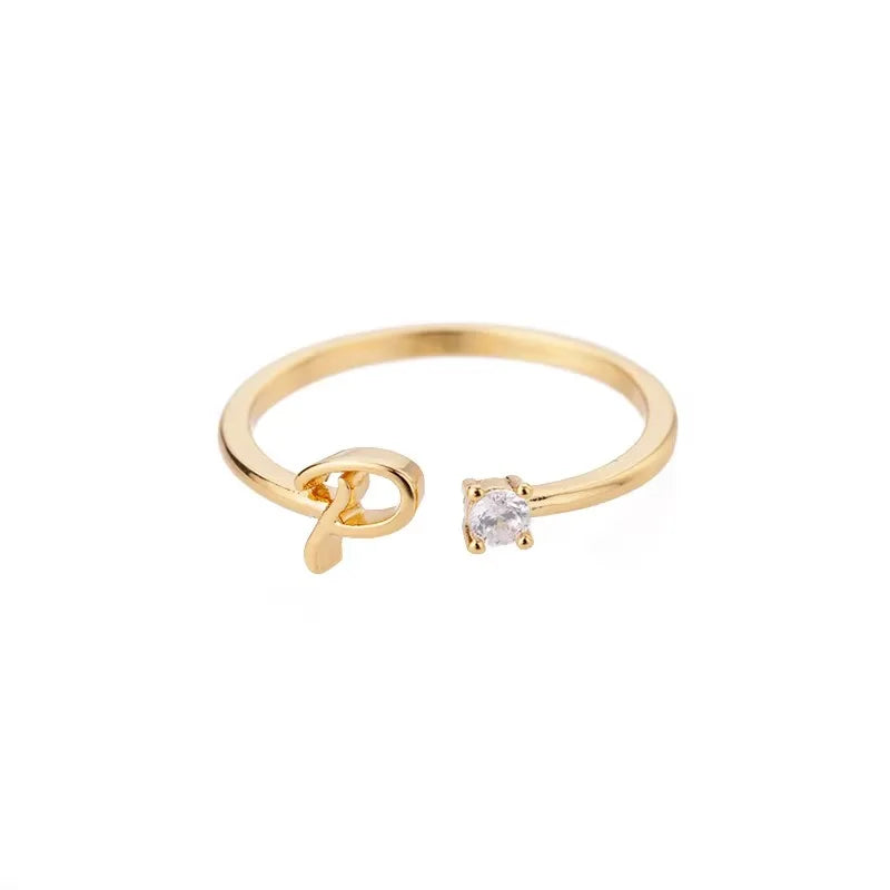 Zirkon Tiny Initial-Buchstabenringe für Damen, Edelstahl A-Z Buchstaben verstellbarer Ring, weiblicher ästhetischer Weihnachtsschmuck, Geschenk