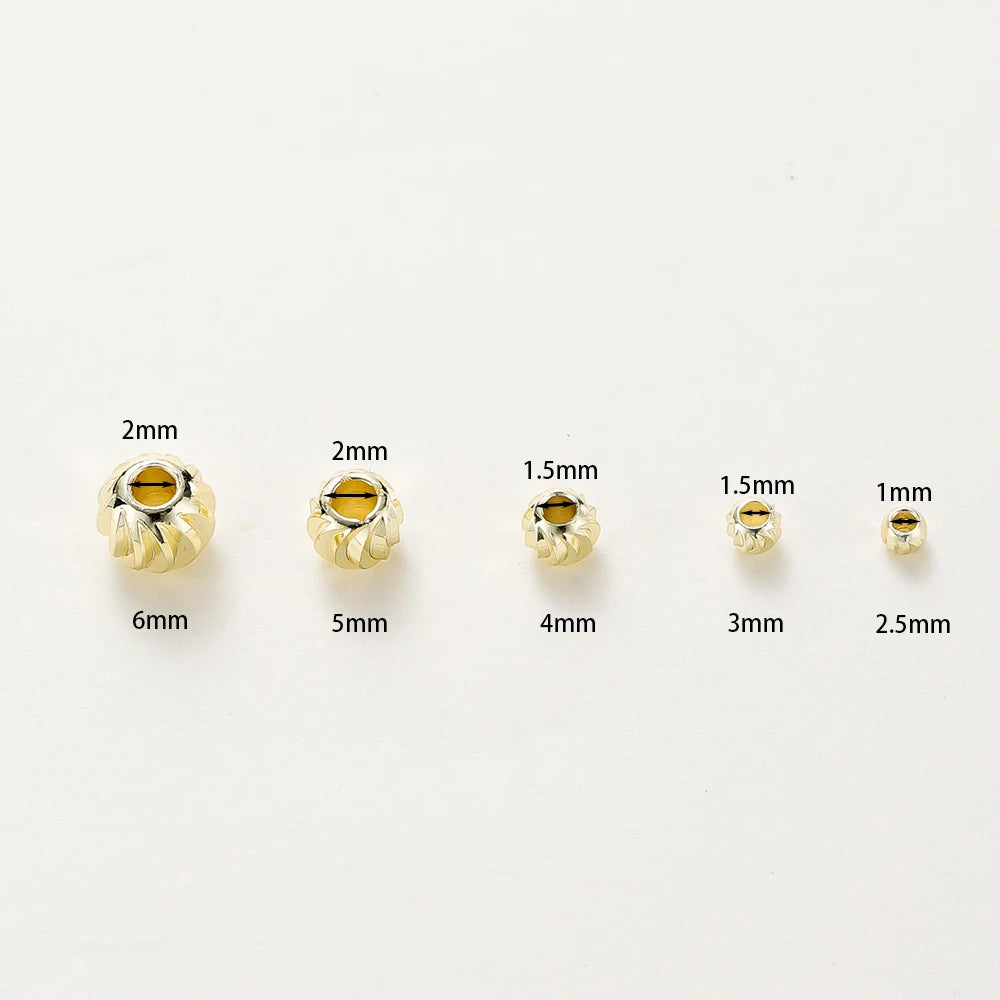50 unidades de accesorios de joyería DIY chapados en oro de 14K y 18K, cuentas de flores cortadas a rayas de 2,5, 3, 4, 5 y 6 mm, cuentas espaciadoras a granel para manualidades de abalorios