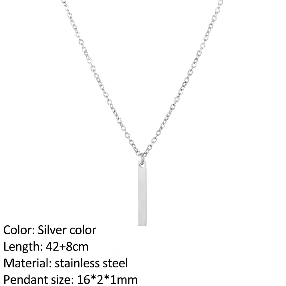 SUNIBI Vertical Bar Pendant Necklaces Stainless Steel Simple Long Lariat Chain Minimalist Dangle Necklace for Women Jewelry Gift