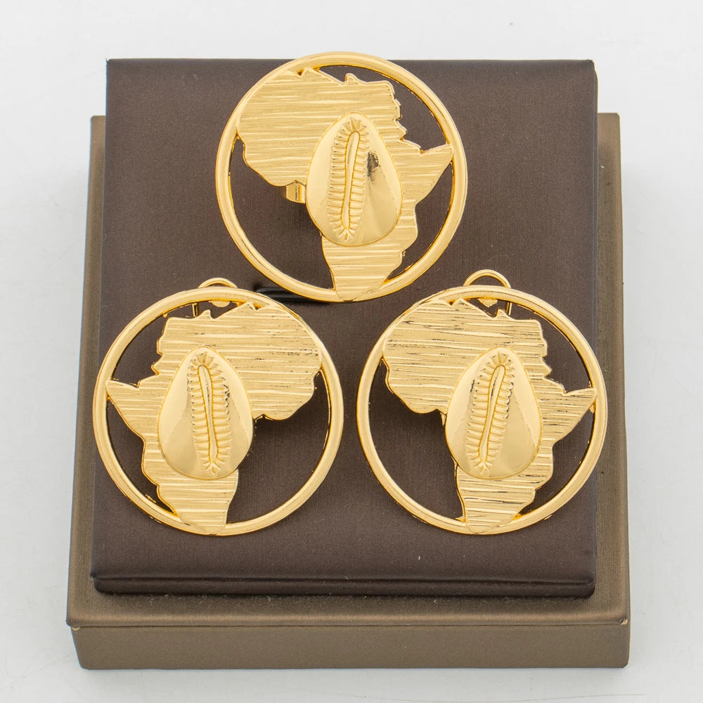 Brasilianisches 18 Karat vergoldetes Schmuckset für Damen, irreguläres Design, Clip-Ohrringe und verstellbarer Ring, Schmuckset-Zubehör, Geschenke