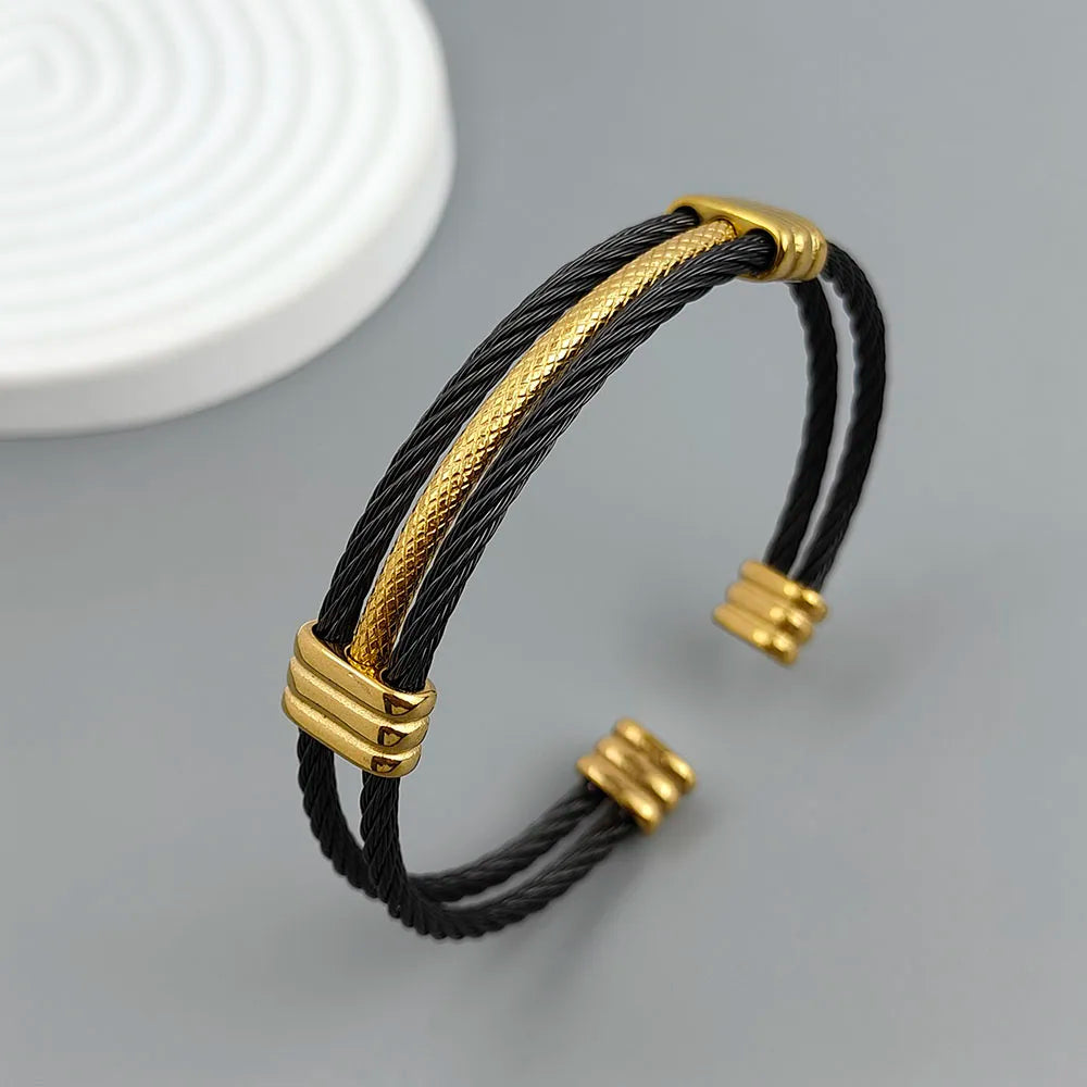 Neues dreilagiges Stahlseil-Armband aus vergoldetem Edelstahl 18K, hochwertiges wasserdichtes Partnerarmband, Ehefrau-Geschenk