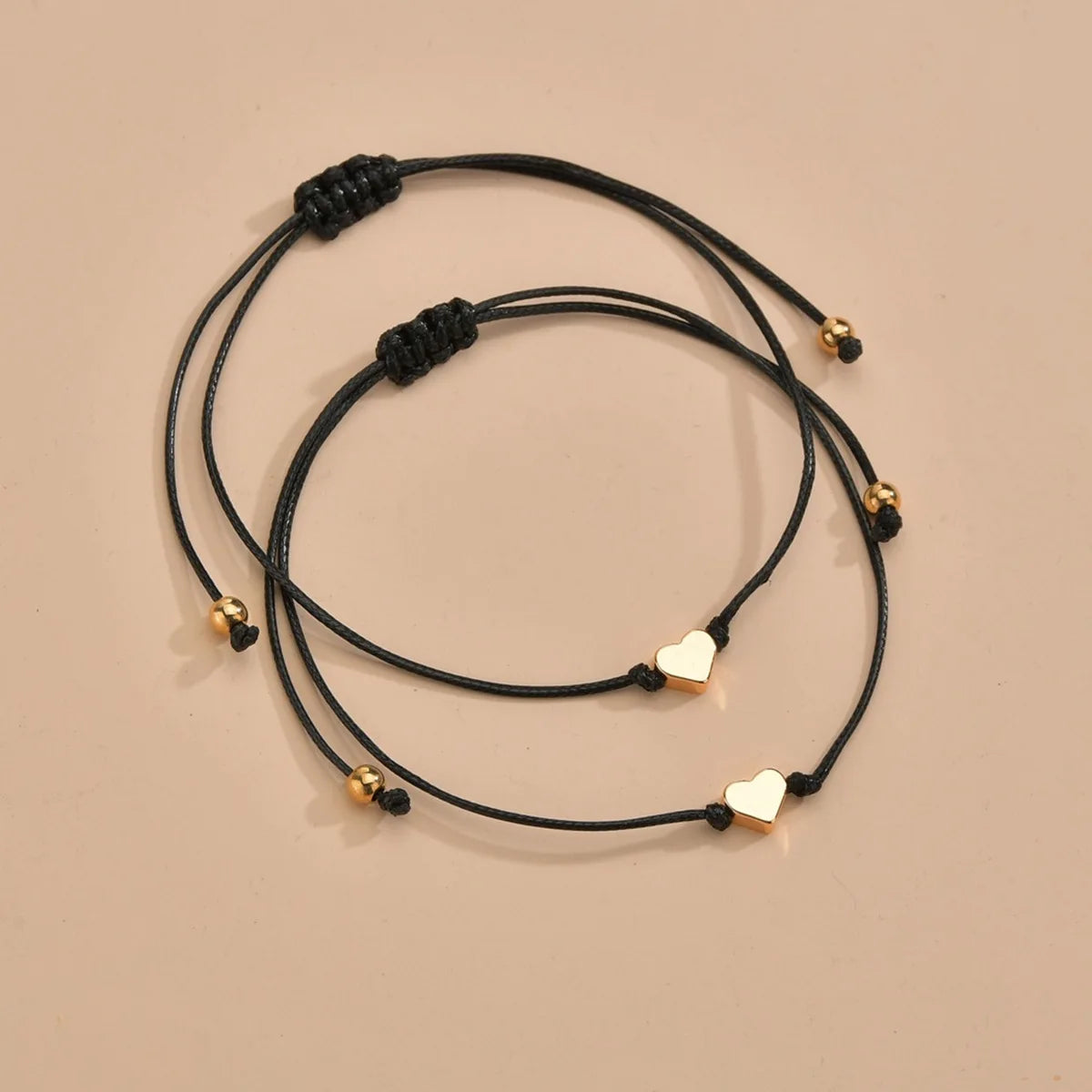 2 PCS Card Sets of Minimalist Casual Style Copper Heart Adjustable Rope Chain Couple Bracelet Jewelry Valentine's Day Gift