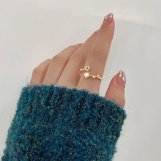925er Sterling Silber Stern Kristall Ring für Frauen Mädchen Persönlichkeit Einfach Verstellbar Exquisiter Schmuck Dropshipping Geschenk
