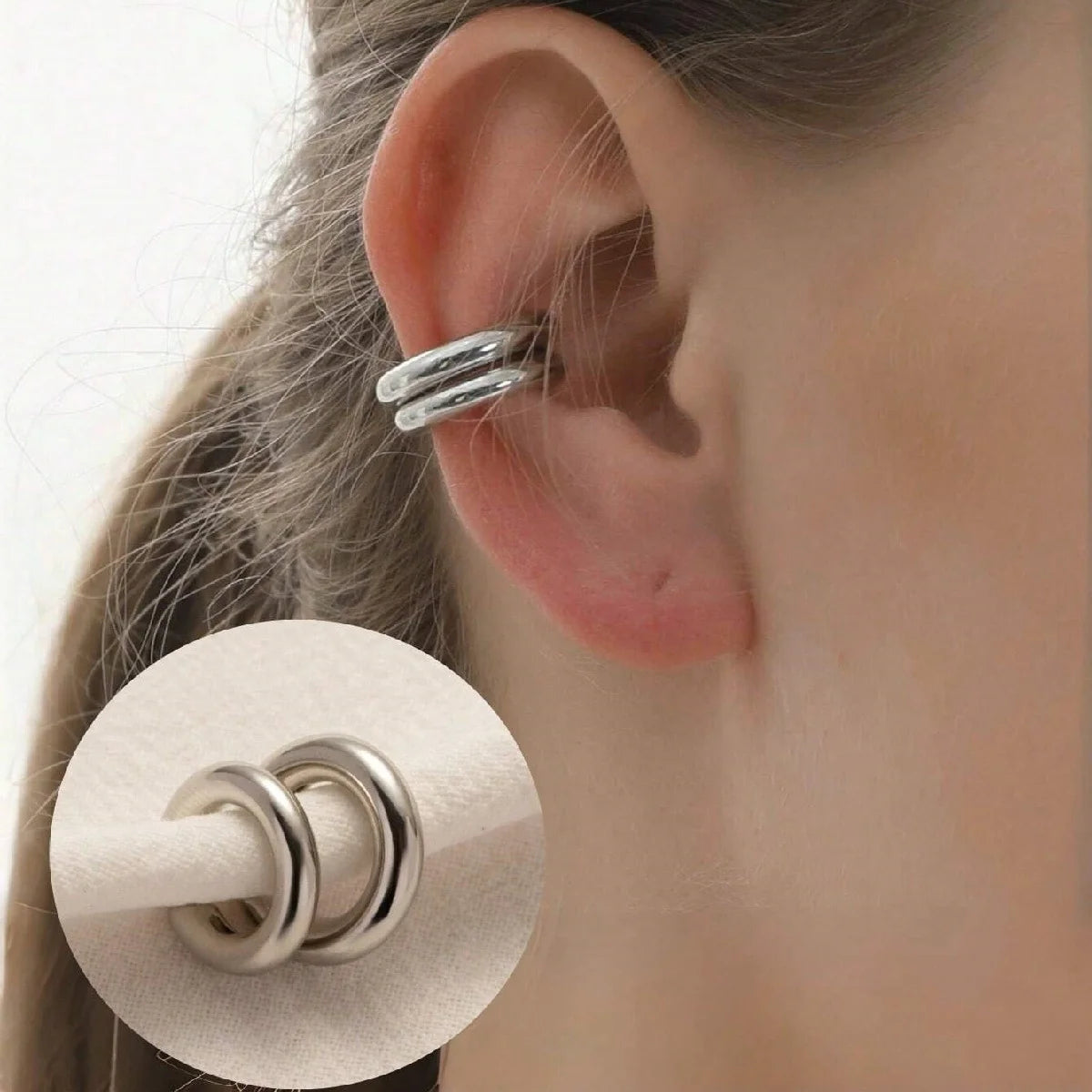 Pendientes de aro con clip en forma de C de círculo liso a la moda para mujer, ligeros, sin perforación, pendientes para cartílago, uso diario, regalos de joyería 2025