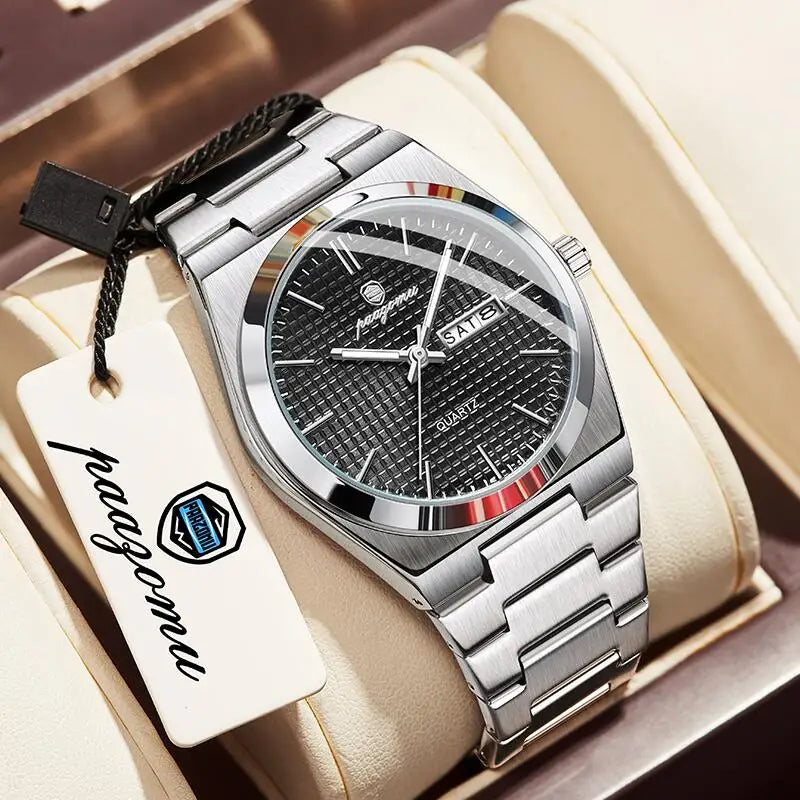 PAAZOMU Reloj de hombre de lujo original, a la moda, luminoso, impermeable, cronógrafo, con fecha, para hombre, de cuero, de cuarzo, Reloj