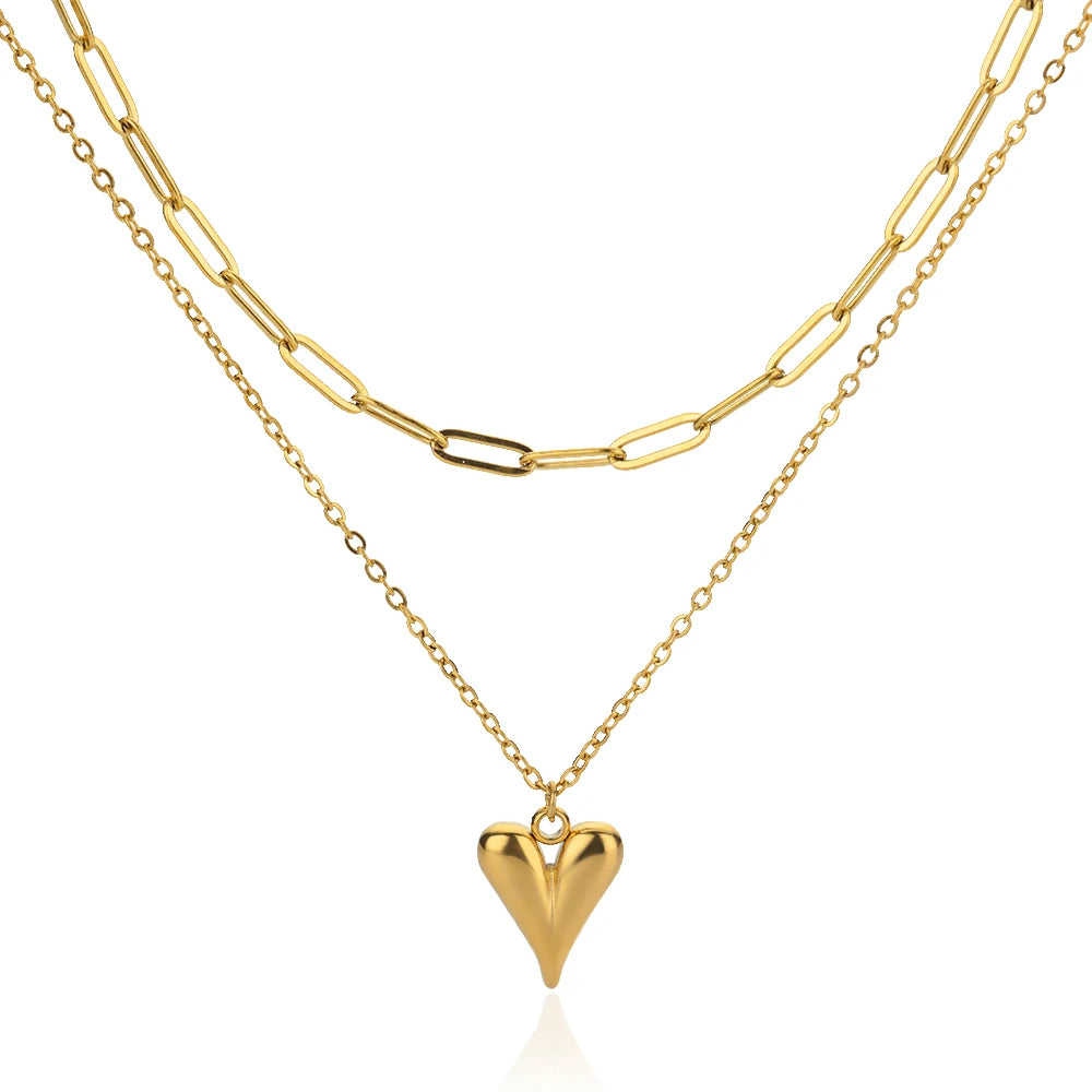 Geometric Heart Necklaces For Women Stainless Steel Gold Color Snake Chain Heart Necklace Aesthetic New Wedding Jewelry Gift