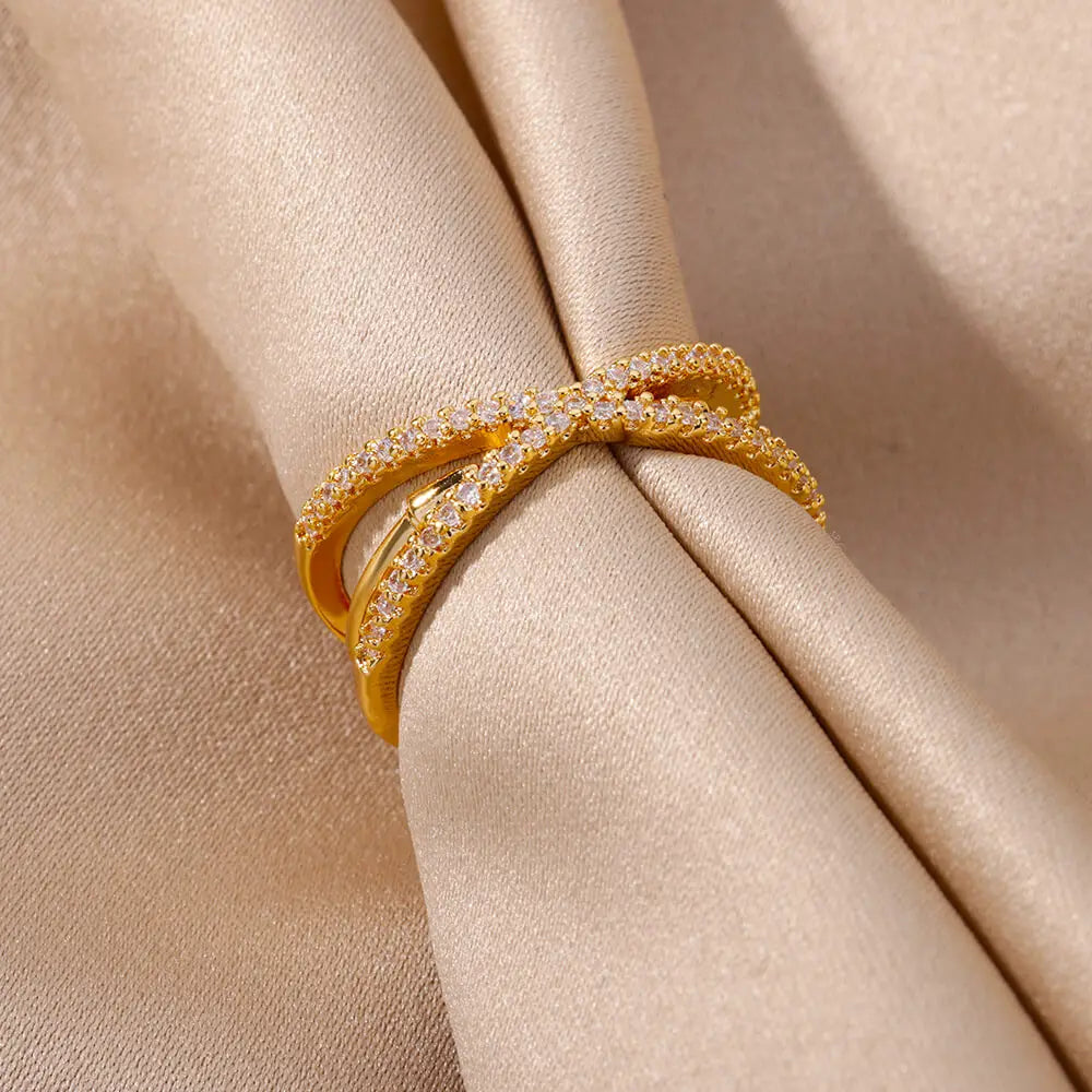 Zirkon Kreuzringe für Damen Vergoldeter Offener Edelstahl Kreuzring Hochzeit Party Ästhetischer Schmuck Geschenk Kostenloser Versand