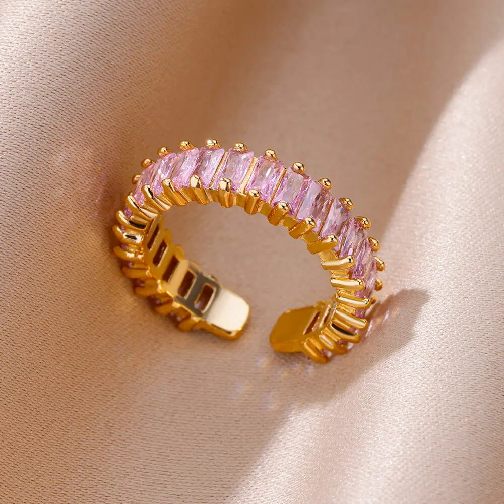 Ringe Goldfarbe Zirkonia Chic Ringe Für Frauen 2025 Punk Elegante Hochzeitsparty Ästhetischer Edelstahlring Schmuck