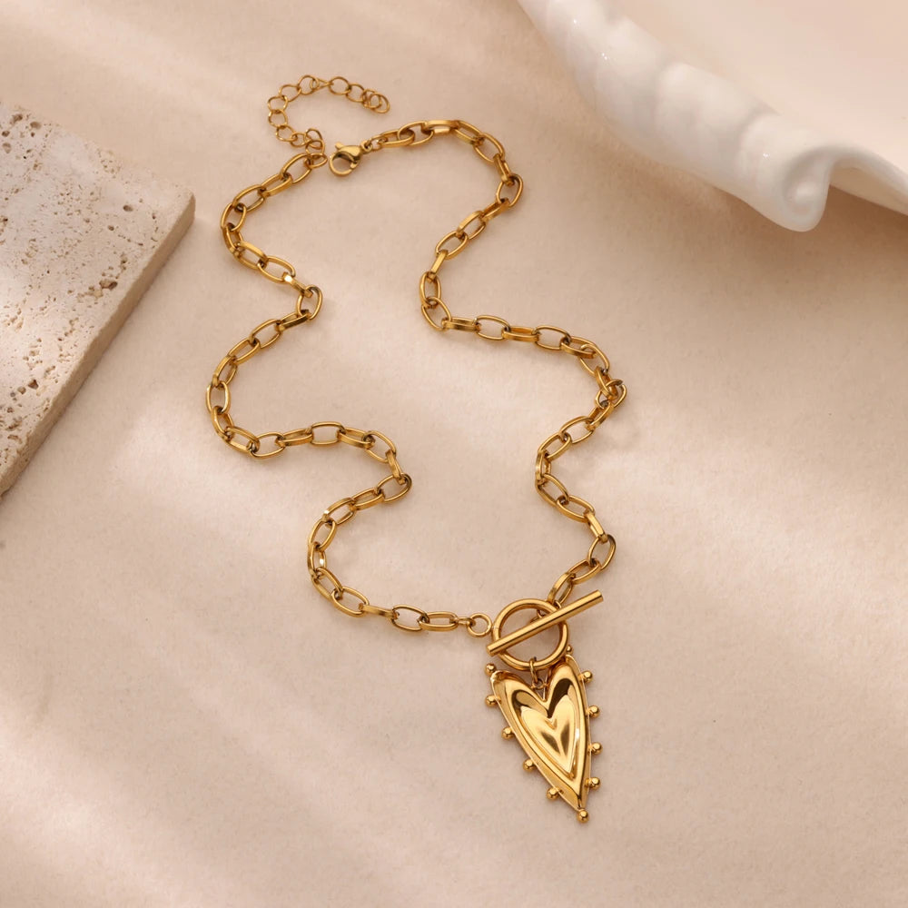 Geometric Heart Necklaces For Women Stainless Steel Gold Color Snake Chain Heart Necklace Aesthetic New Wedding Jewelry Gift