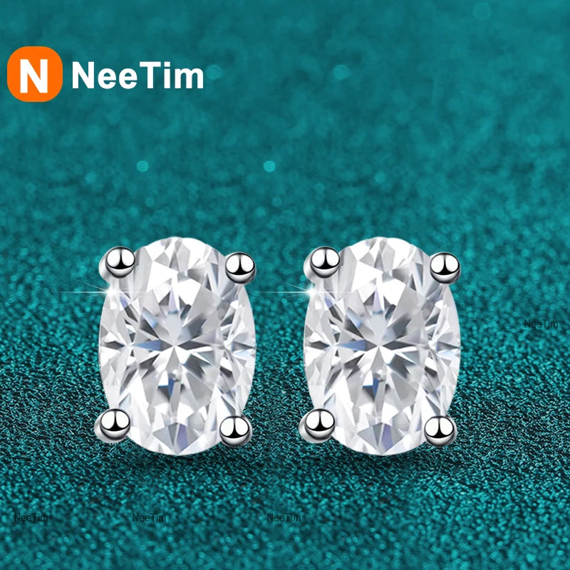 NeeTim 2 Karat Oval D Farbe Moissanit Ohrstecker für Damen 925 Sterling Silber Funkelnde Diamant Ohrringe Hochzeitsschmuck