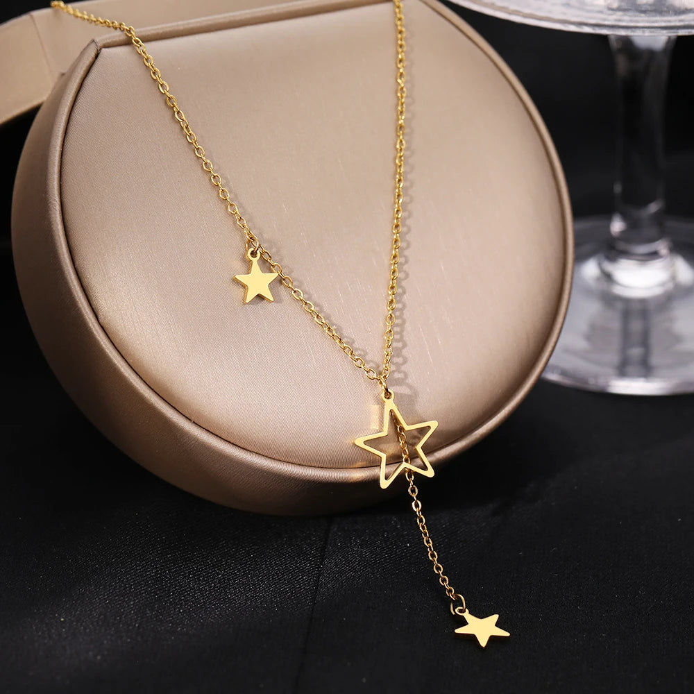 Stainless Steel Necklaces Exquisite Stars Tassel Pendants Temperament Chain Everyday Wear Necklace For Women Jewelry Party Gifts