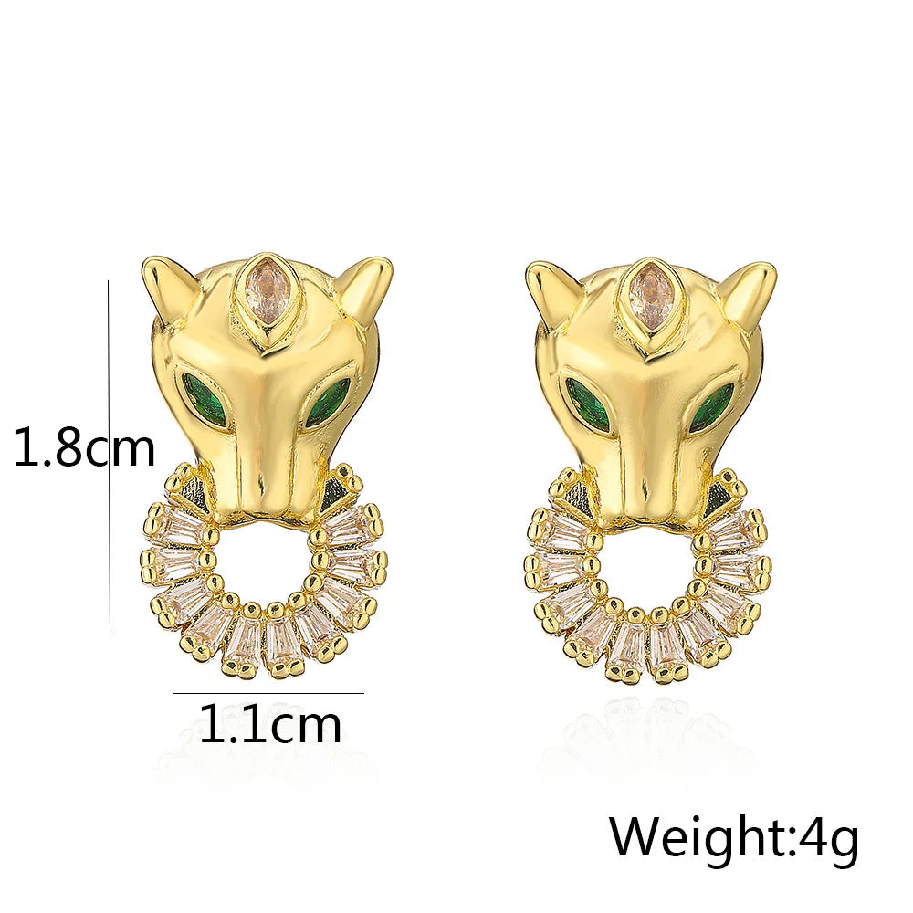 NEWBUY 2024 Neue Mode Goldfarbe Edelstahl Hochzeitsschmuck Luxus AAA Zirkonia Leopard Ohrringe Für Elegante Frauen Geschenk