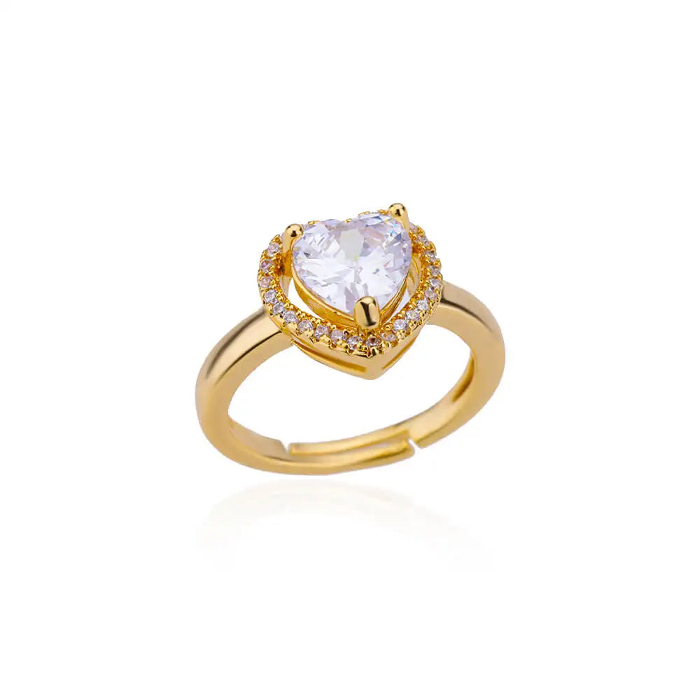 Edelstahl Herzringe für Frauen Zirkon Goldfarbe Herz Verstellbarer Ring Weiblich Hochzeit Party Accessoires Schmuck Geschenk 2024