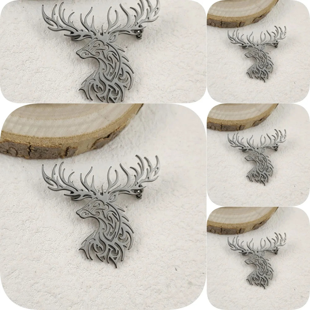 Creative punk style hollow sika deer stainless steel gold-plated 18K brooch, black suit accessories, wedding matching set