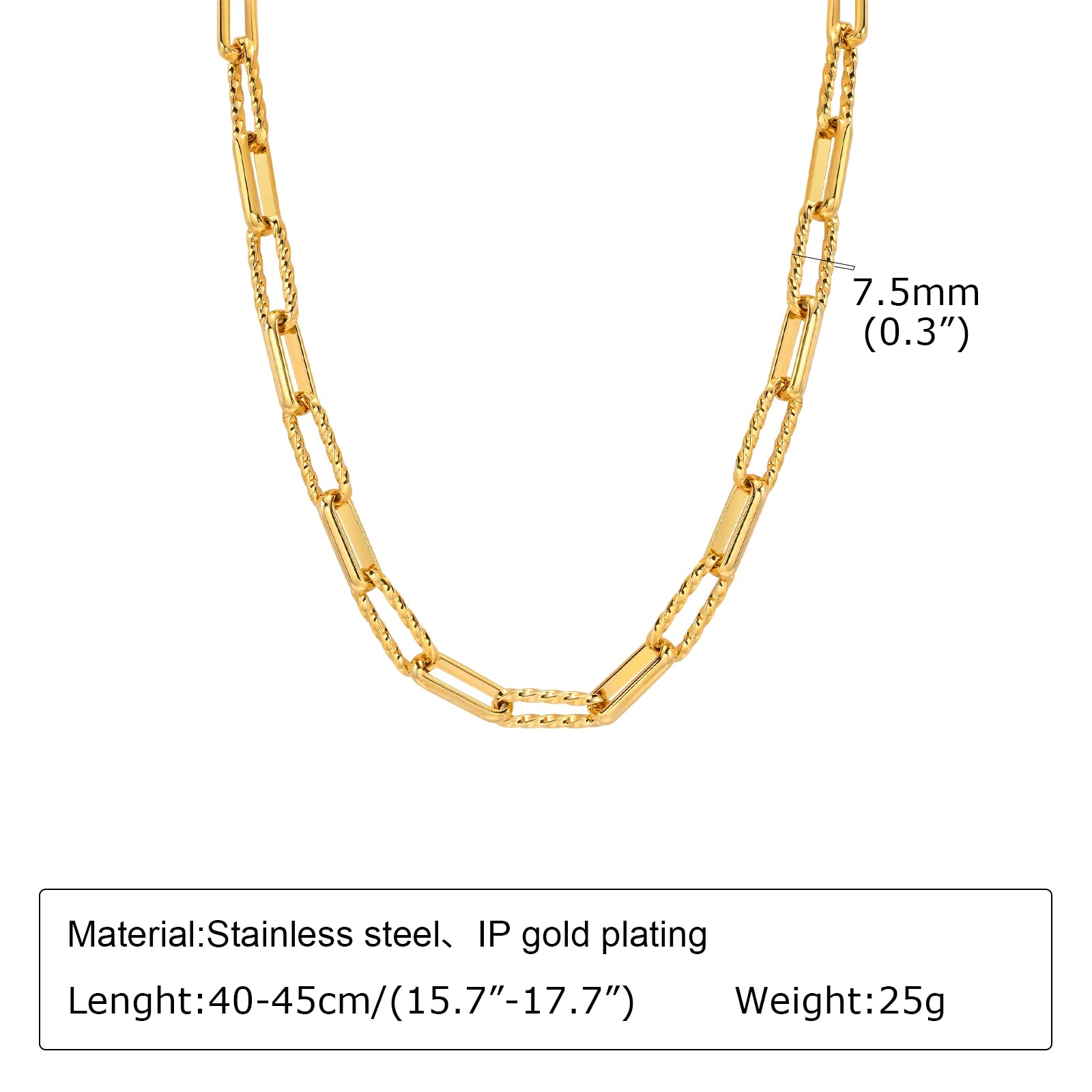 Damen-Armband aus Edelstahl, 18 Karat vergoldet, gedreht, Büroklammer-Design, verstellbares Gliederarmband, klobiger stapelbarer Lagenlook-Schmuck