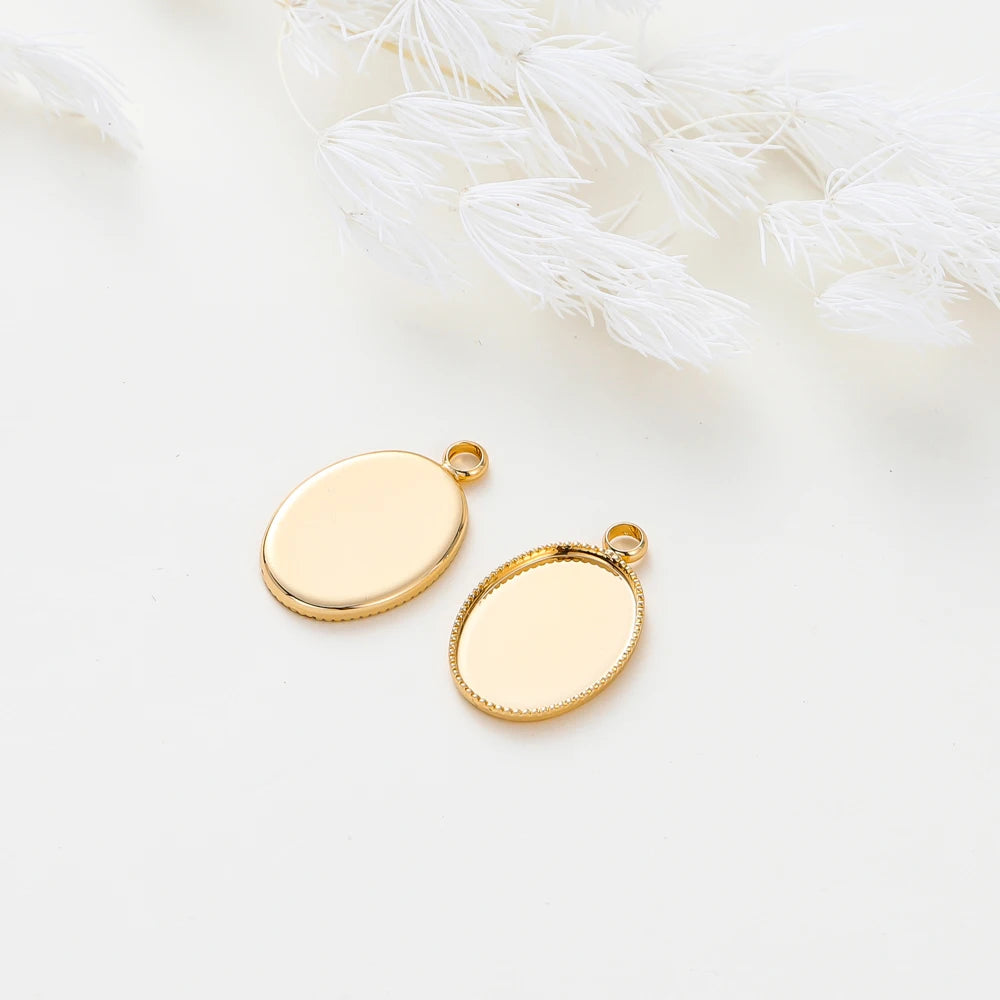 10 unidades/lote cabujón chapado en oro de 14K y 18K con orificio base de colgante, bandeja en blanco, bisel, joyería colgante hecha a mano, hallazgos para hacer bricolaje