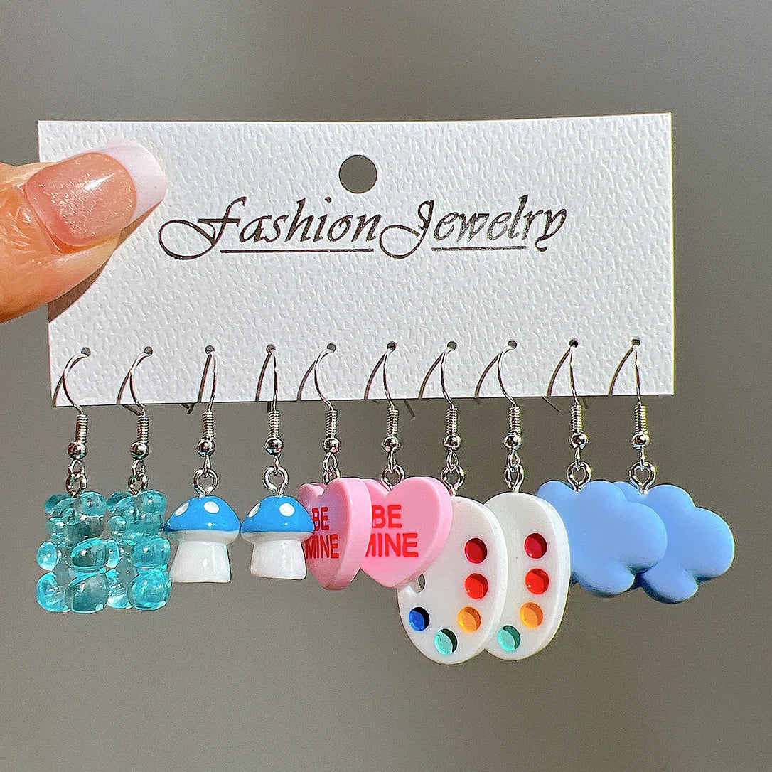 Mode Süße Fruchtgetränk Ohrringe Set für Damen Niedliche Cartoon Lebensmittel Eis Donut Lustige Harz Ohrringe Party Schmuck Geschenk Neu