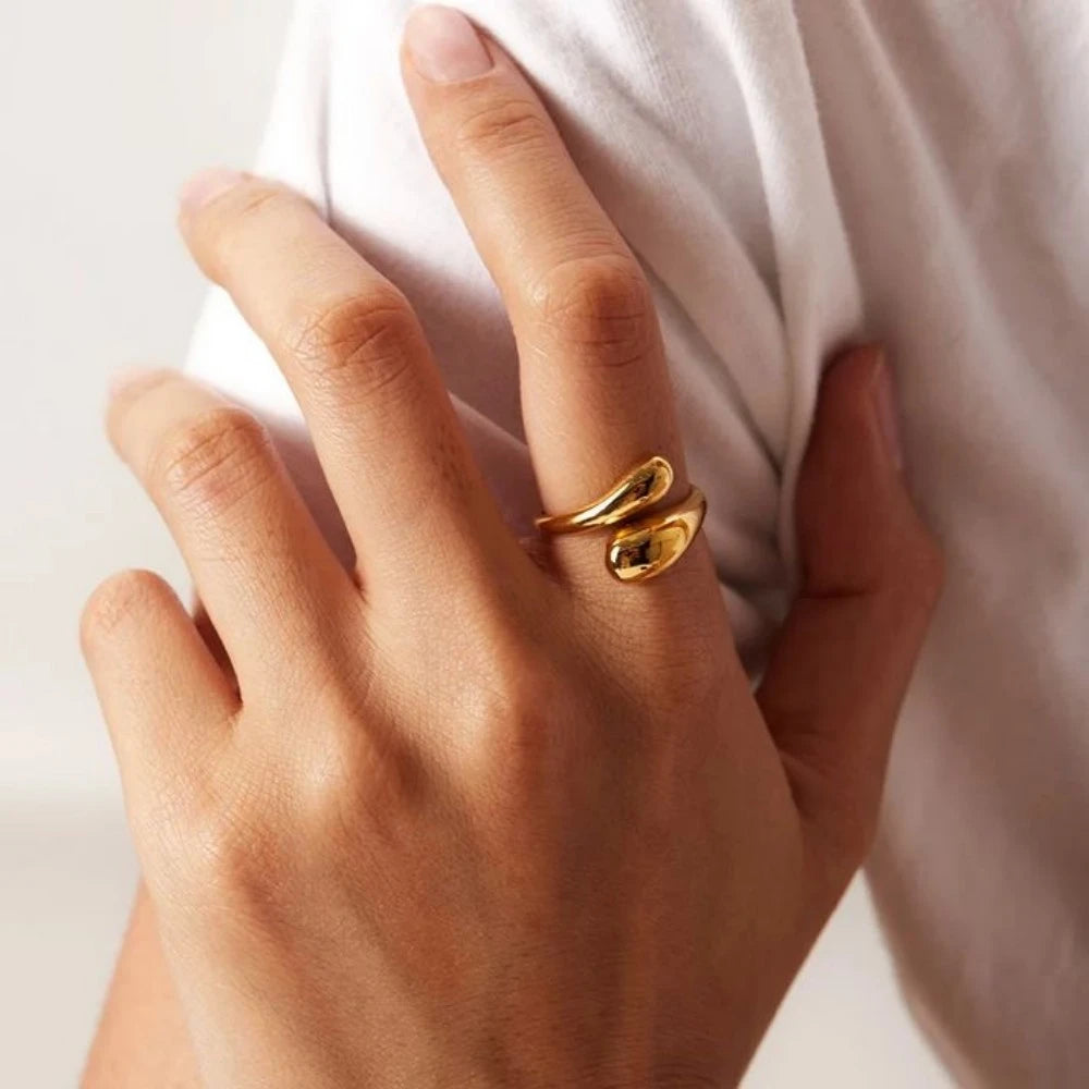 SUNIBI Damen Doppel-Öffnungsring Goldener Glänzender Federring 316 Edelstahl Damen Modeschmuck Großhandel