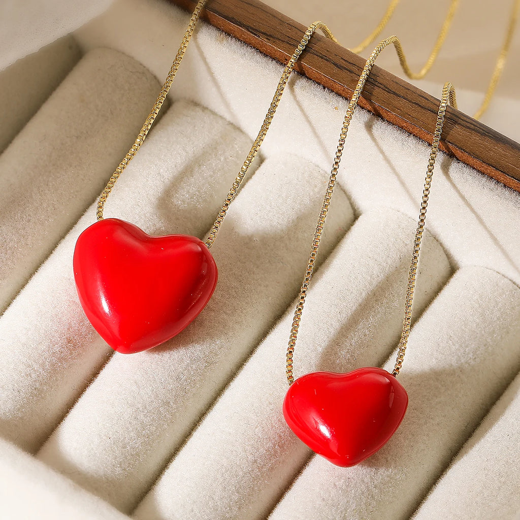 NEWBUY Hot Sale Red Oil Dripping Heart Pendant Necklaces For Women