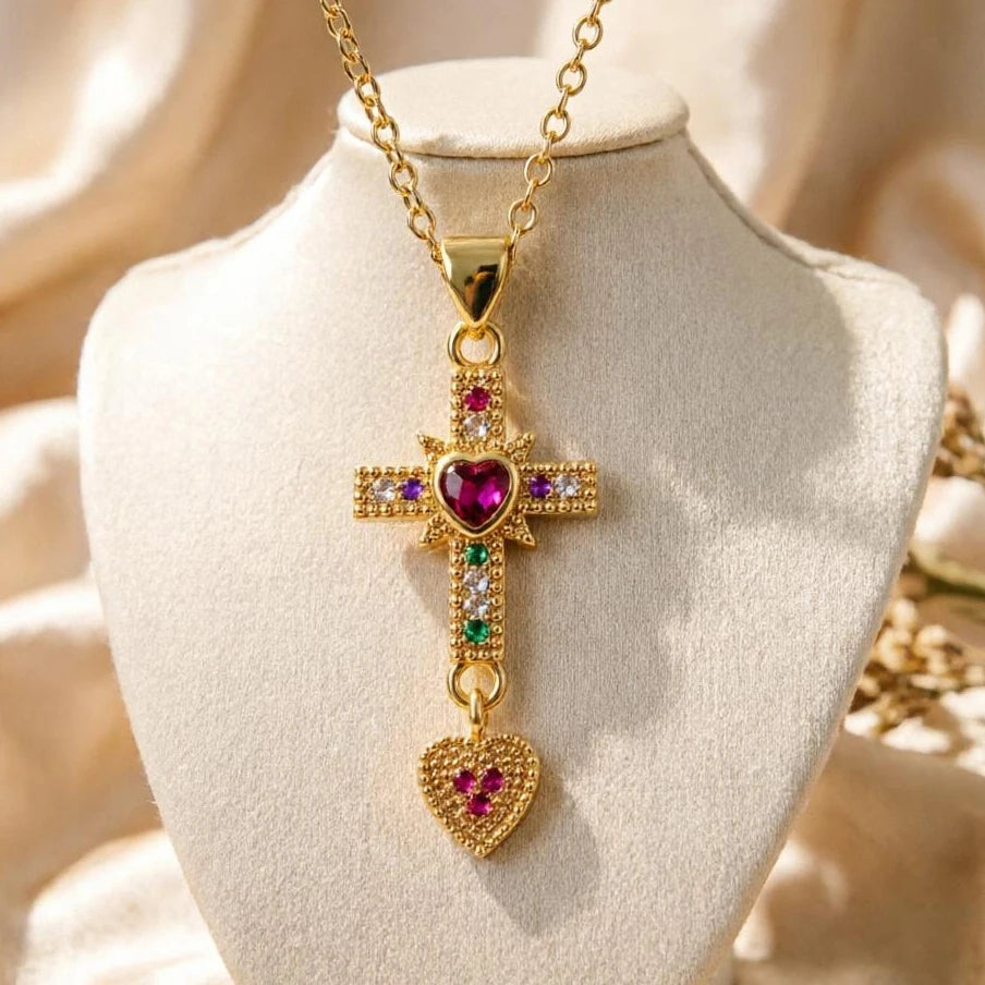 NEWBUY Unique Design Eagle Heart Cross Pendant Gold Color 316L Stainless Steel Chain Necklace CZ Party Jewelry Femme Bijoux