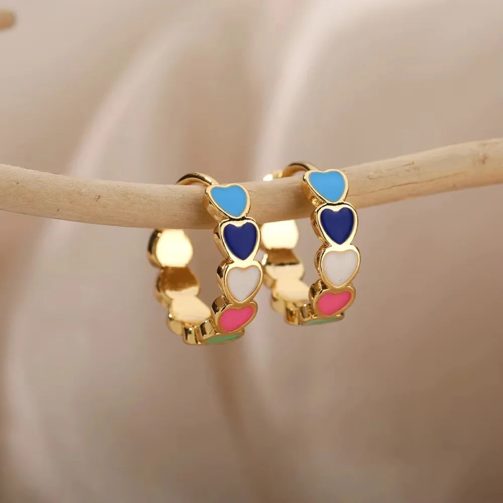 Edelstahl unregelmäßige Herztextur Ohrstecker für Damen Goldfarbenes Herz Hochzeit Ästhetischer Ohrring Schmuck Accessoires