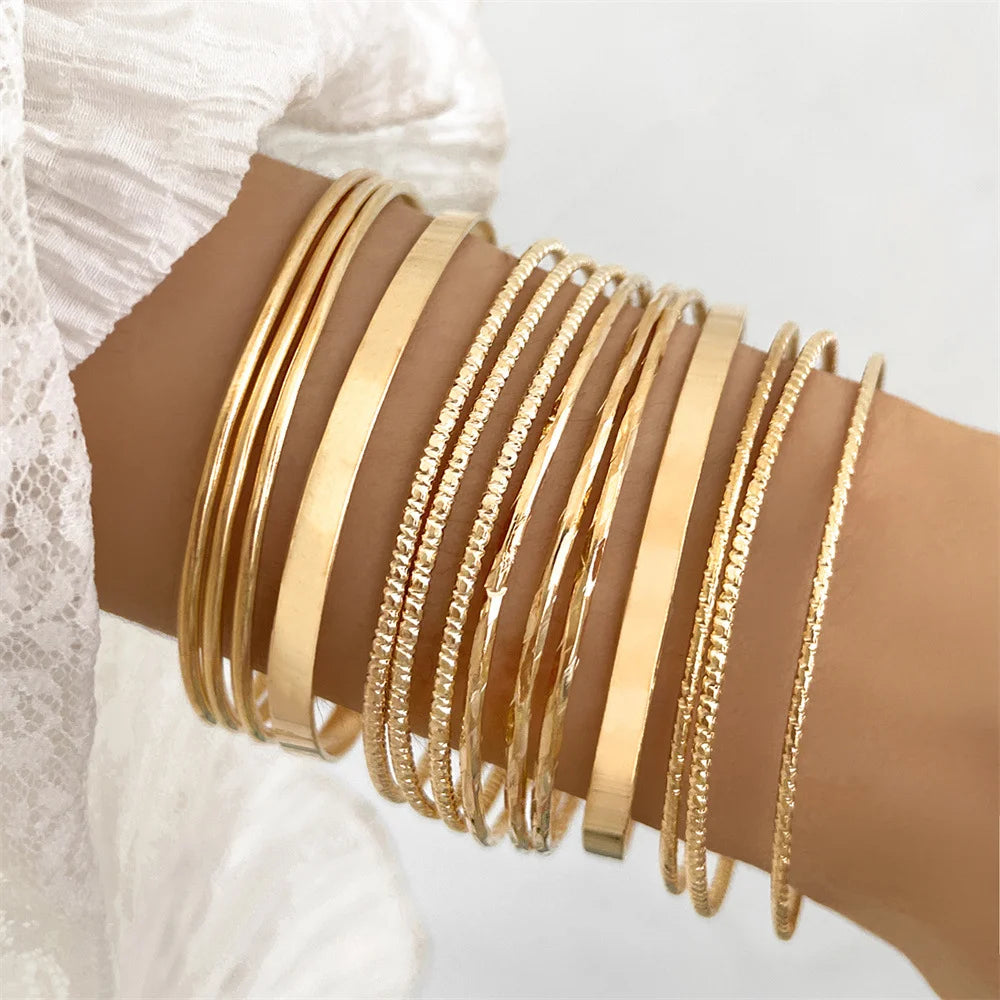 14-teiliges trendiges, übertriebenes Metallarmband-Set für Damen, Boho dickes Charm Curb Cuban Armband Armreifen Modeschmuck Geschenk 2024