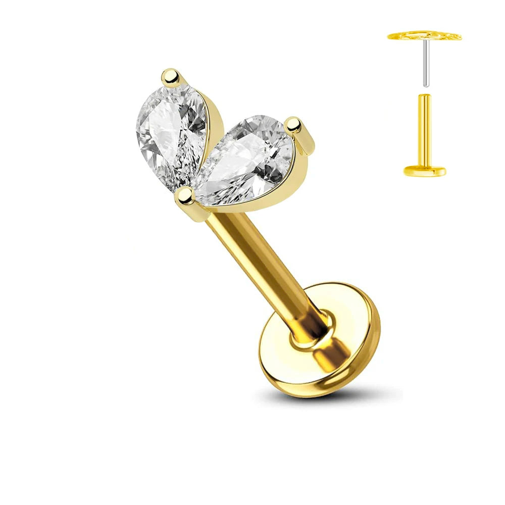ASTM F136 G23 Titan Blume Threadless Ohrring Piercing Blütenblätter Blatt Herz Schmetterling Pin Daith Conch Push-in Labret Stecker