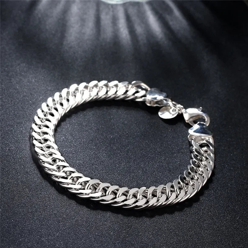 Edles 925er Sterlingsilber Quadratisches Massives Kettenarmband für Frauen Männer Charm Party Geschenk Hochzeit Modeschmuck Kostenloser Versand