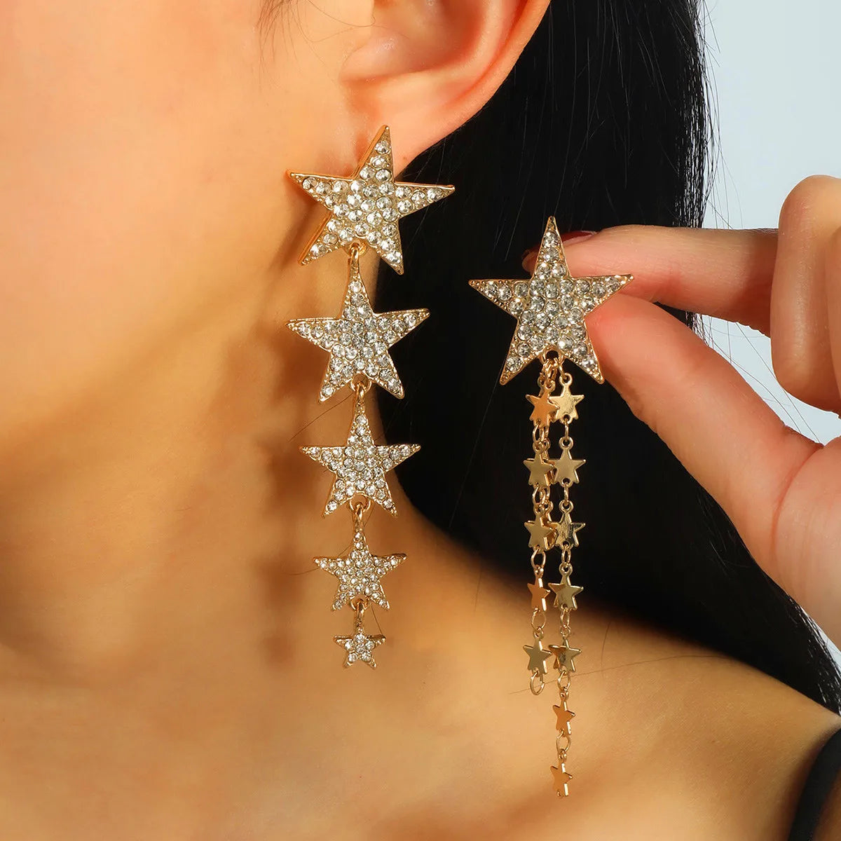 Vintage Lange Stern-Ohrringe für Damen Trendige Metall Gold Silber Farbe Punk Statement Ohrringe Party Schmuck
