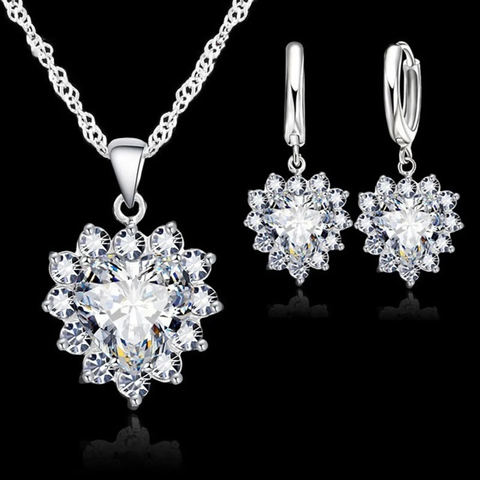 Conjuntos de Joyas para Boda, Compromiso, Aniversario, Regalo, Color Plata 925, Pendiente de Corazón Estampado, Pendientes de Aro para Mujeres y Niñas, Venta Superior
