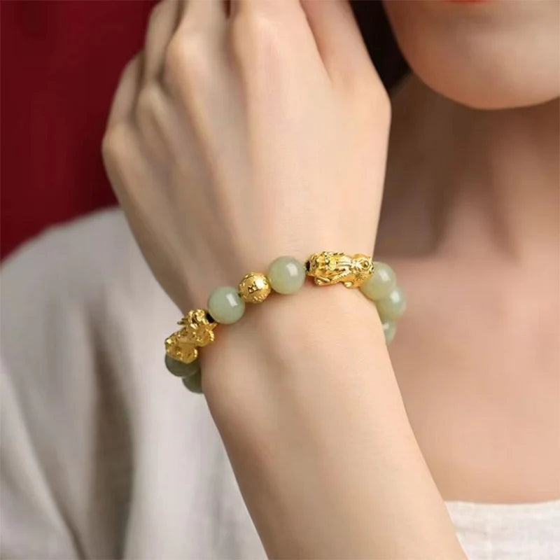 1 Stück Armband im chinesischen Stil Hotan Jade Pi Xiu Chinesisches mythologisches Element Pixiu-Armband Auf der Suche nach Wohlstand Gebetszubehör