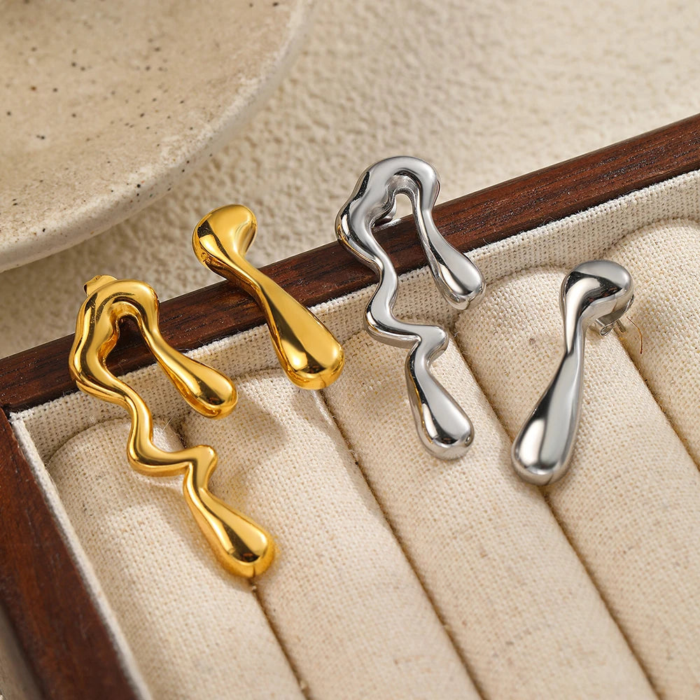 Edelstahl-Ohrringe, minimalistisches Design, unregelmäßige, asymmetrische geometrische gebogene Ohrringe für Damen, Schmuck für Pendler