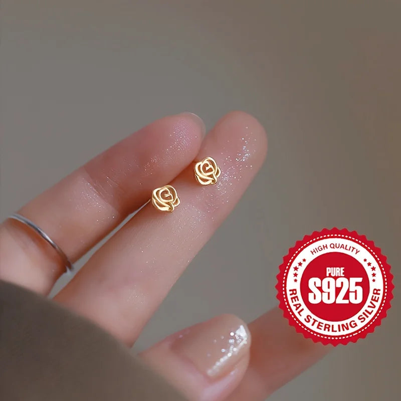 S925 Silber Rosenohrringe für Damen, hypoallergen, perfektes Geschenk für Verabredungen, vielseitig für den Alltag