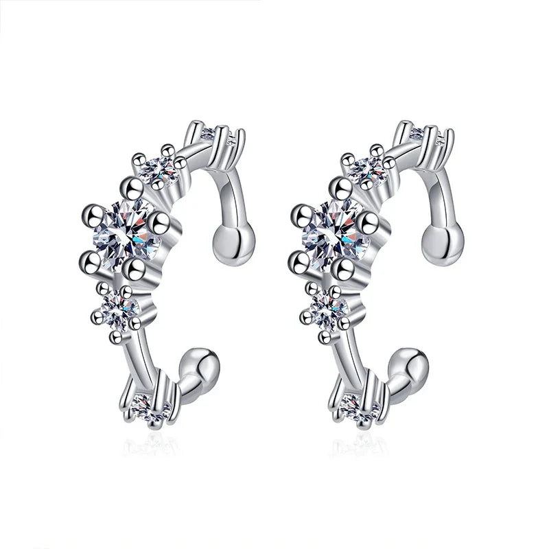 NeeTim Pendientes de Clip de Moissanita Completa para Mujer, de Lujo, Calidad Hip Hop, Fiesta, Plata de Ley 925 con Baño de Oro Blanco, Pendientes de Aro