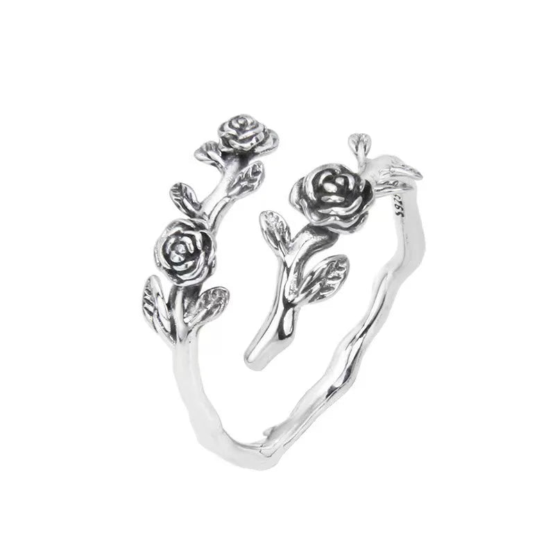 925 Sterlingsilber Rosenzweig Verstellbare Ringe für Frauen Verlobung Hochzeit Weibliche Luxus-Schmuck-Accessoires Schmuck