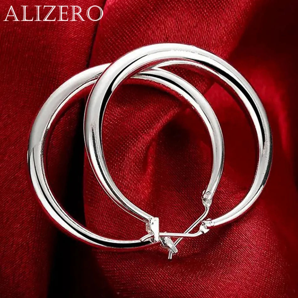 925 Sterling Silber 33mm Große Runde Creolen Ohrringe für Damen Ausgefallene Ohrringe 2025 Trend Weihnachtsschmuck