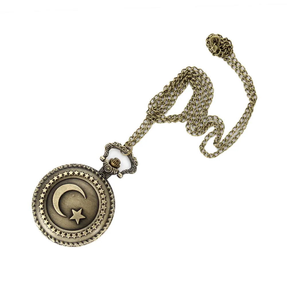 Vintage Pocket Small Watch Steampunk Quartz Watch With Chain Hollow Heart Cover Necklace Bronze Color Alloy Fob Clock Men Gift