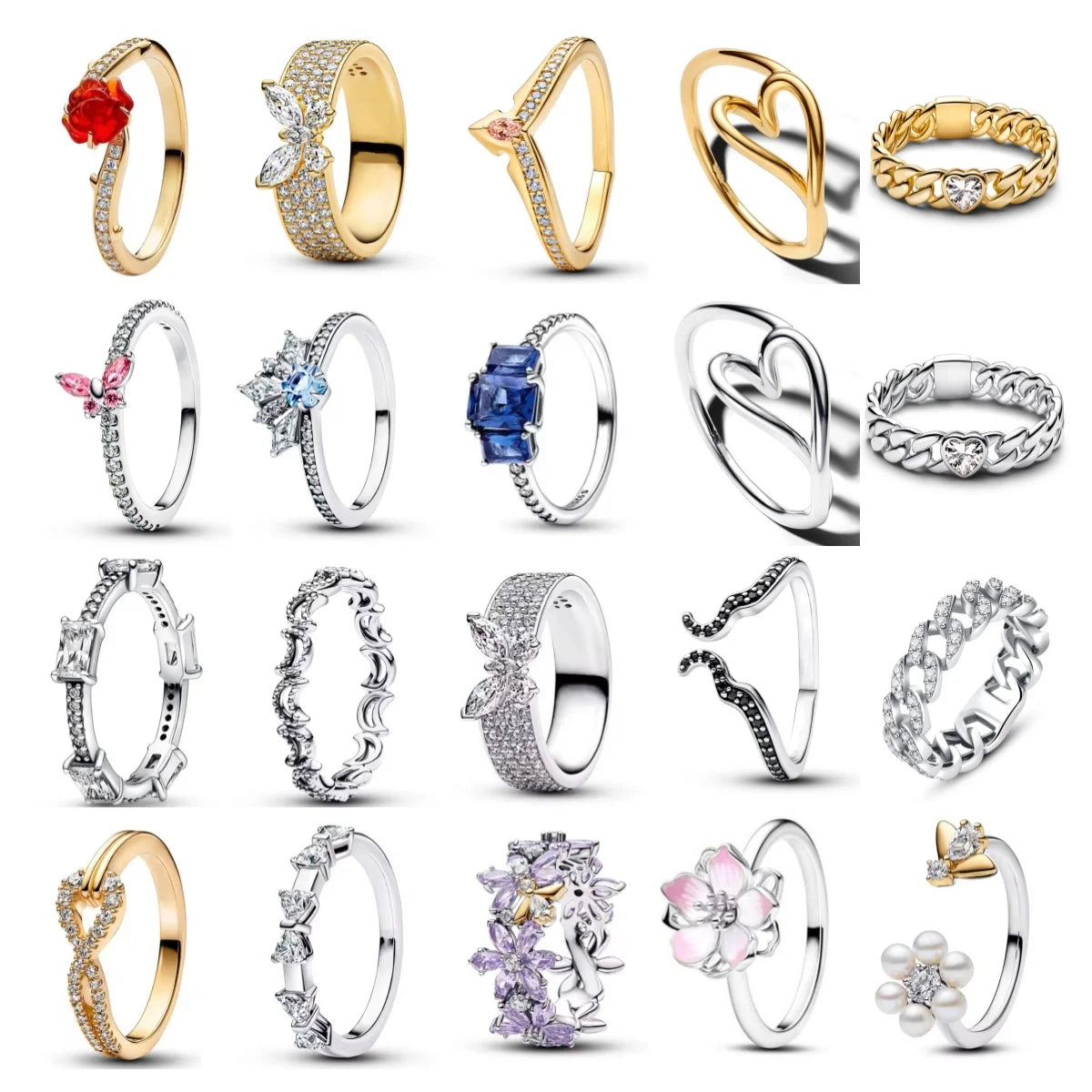 2026 Heiß verkaufter Ring aus 925er Sterlingsilber mit Herz-, Schmetterlings- und Blumenmotiv, exquisites und charmantes Schmuckgeschenk für europäische Frauen