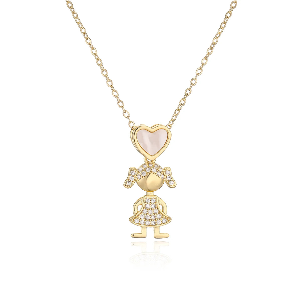 NEWBUY Delicae Gold Color Heart Boy & Girl Pendant Necklaces For Women Shiny CZ Inlay Jewelry Mother's Day Gift