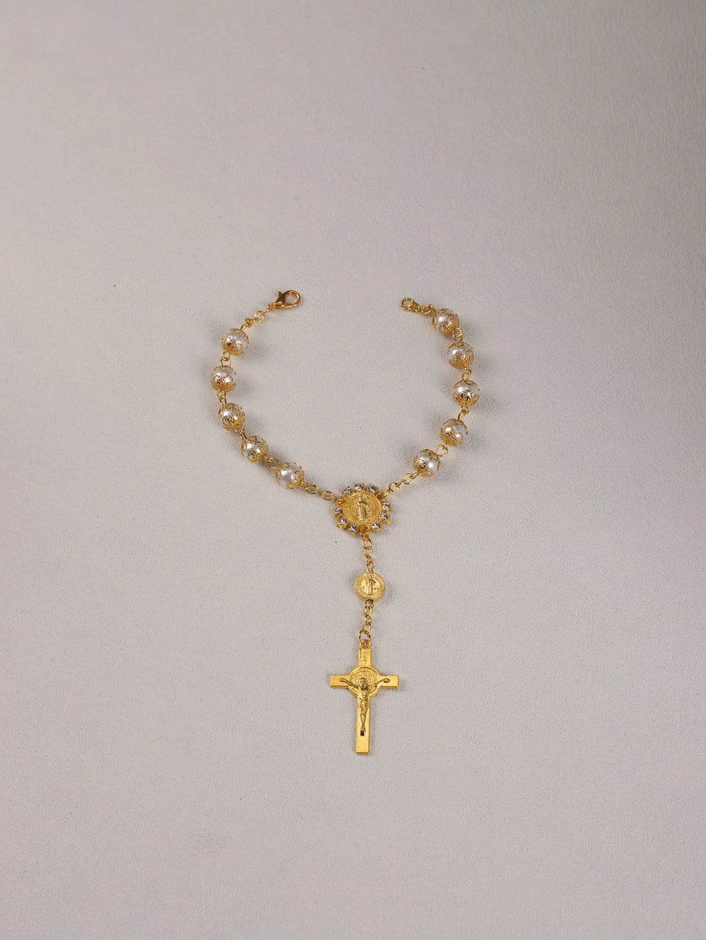 Rosenkranz-Armband mit zehn Perlen, Heiliger Benedikt, Kruzifix, göttliche Barmherzigkeit, Geschenk für Frauen und Männer