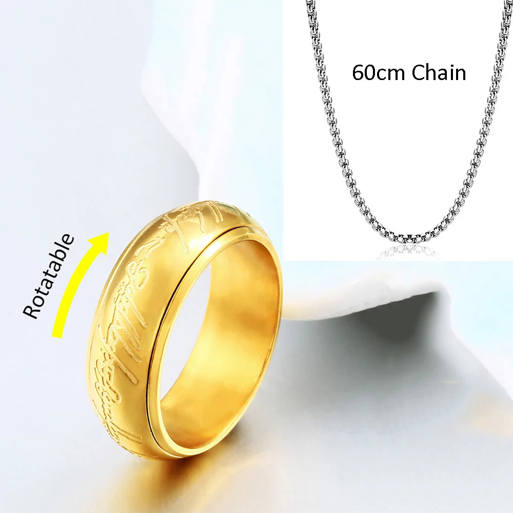 2024 Neuer Trendiger Einfacher 3D Geschnitzter Glaubensring Edelstahl Paar Farbig Plattierte Kettenringe Retro Herrenschmuck Geschenke Custom