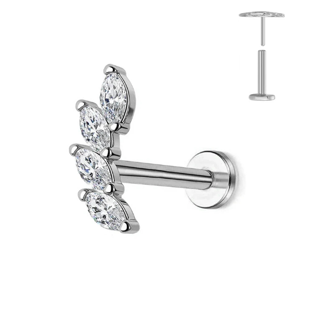 ASTM F136 G23 Titan Blattzweig Push-In Threadless Labret Piercing 16/18/20G Ohrstecker Knorpel Großhandel Körperschmuck