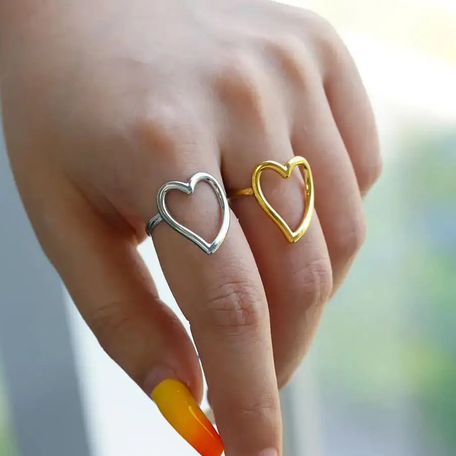 Herz Minimalistische Edelstahlringe für Frauen Goldfarben Glänzende Öffnung Ästhetischer Herzring Hochzeit Party Schmuck Geschenk BFF