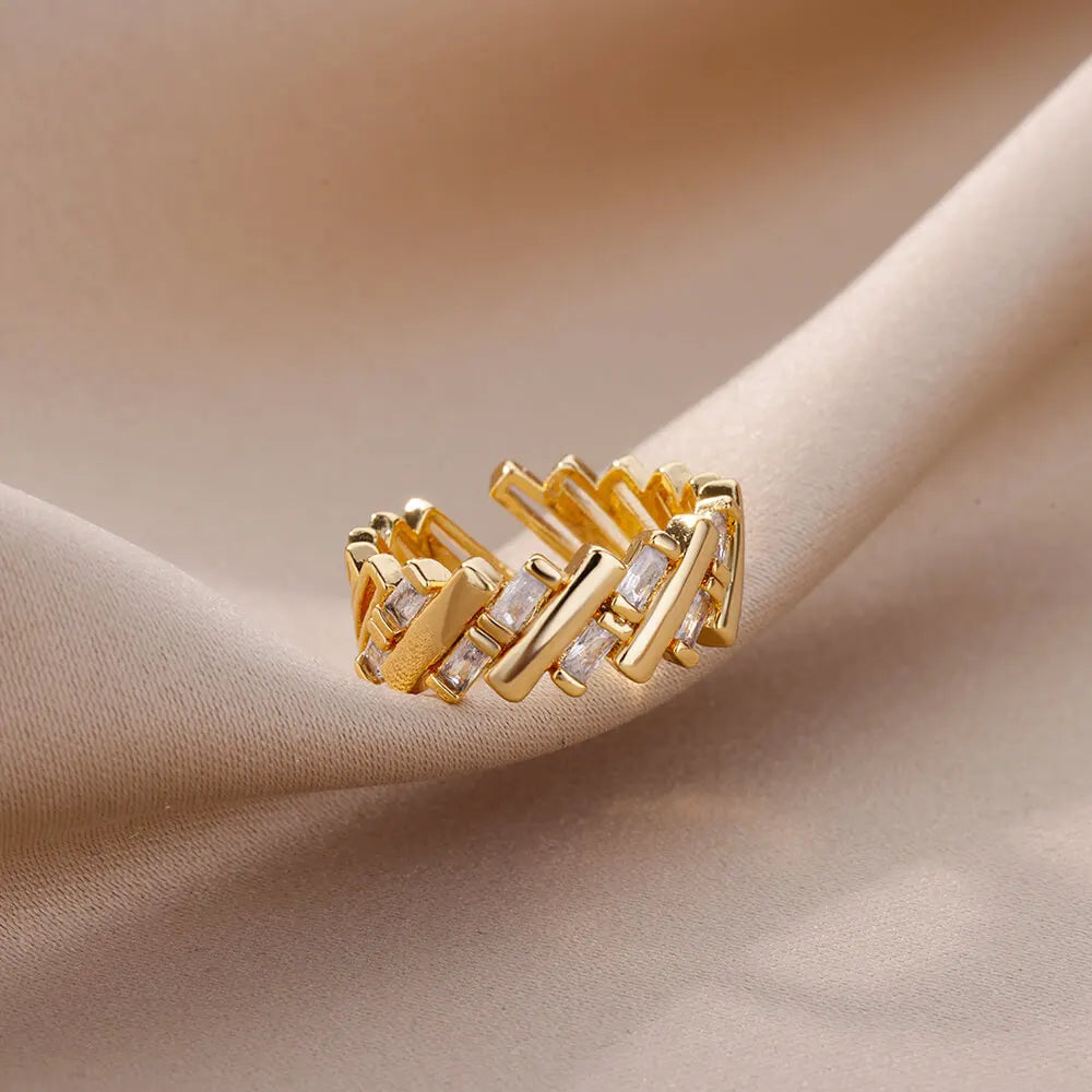 Zirkon-Stabringe für Damen, vergoldeter Edelstahl, offener Stabring, 2023, trendiger Luxus-Hochzeits-Ästhetik-Schmuck Anillos