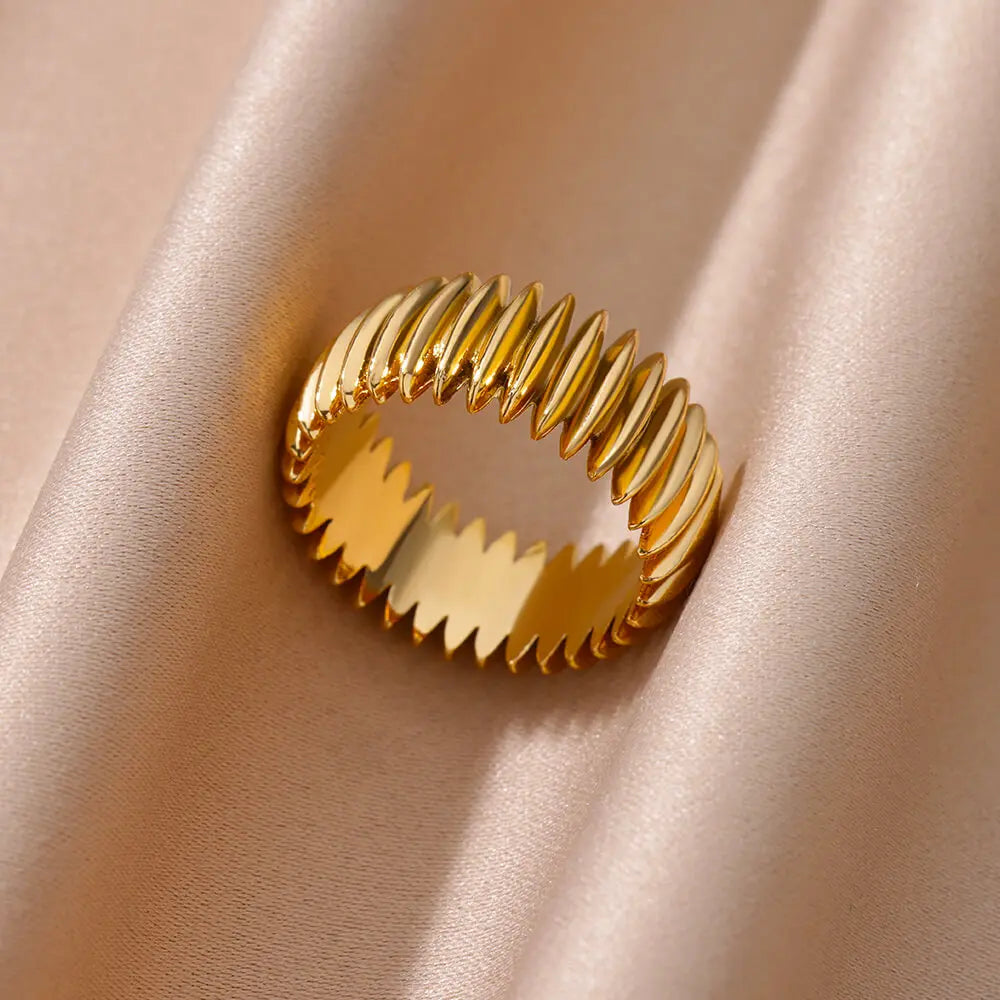 Edelstahl Geometrische Streifenringe für Damen, trendiger vergoldeter geometrischer Fingerring, Punk Weihnachtsfeier Schmuckgeschenk