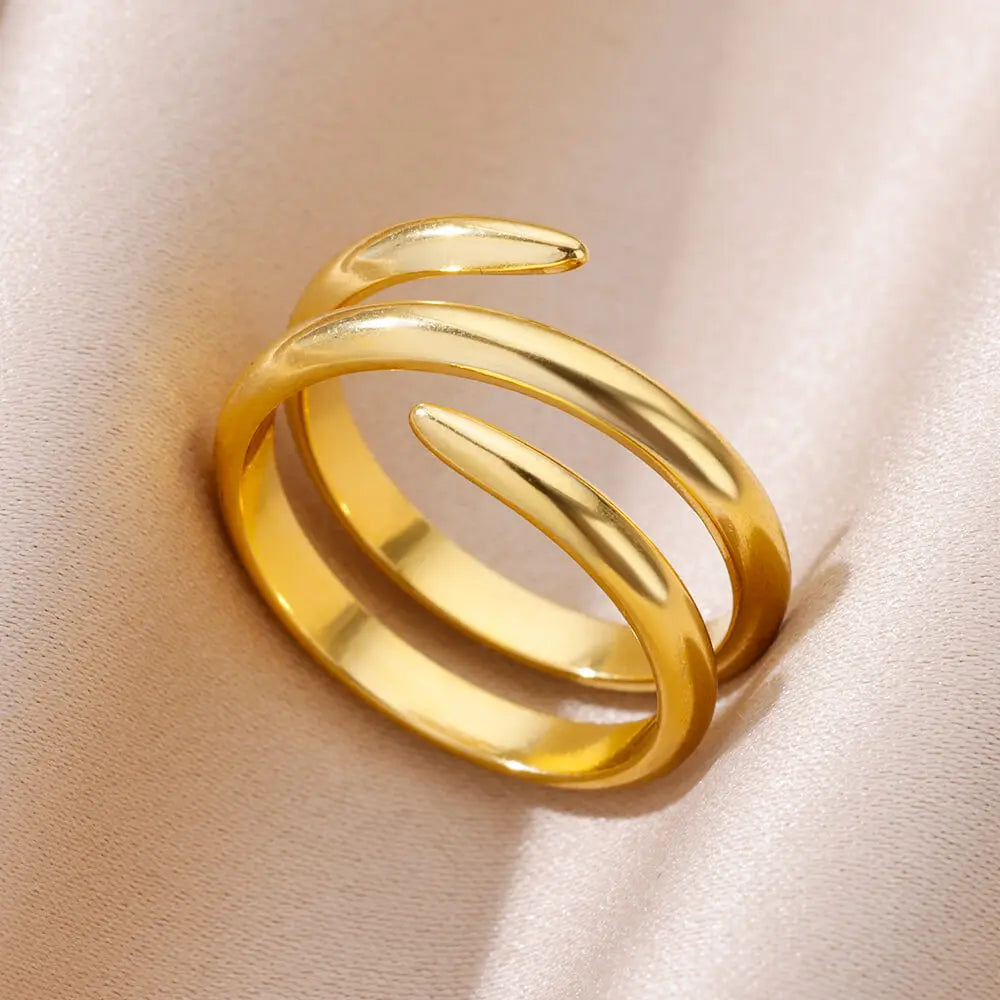 316L Edelstahlringe für Frauen Goldfarben Mehrlagiger Geometrischer Offener Ring Vintage Wasserdichter Hochzeit Ästhetischer Schmuck Geschenke
