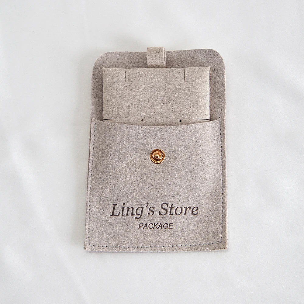 20/50/100Sets Personalized Logo Jewelry Microfiber Snap Bag 8x8cm Button Pouch Insert Luxury 6x6cm Cards Can Debossed Print Name