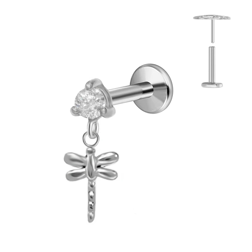 ASTM F136 G23 Titan Blumen Mond Stern Labret Piercing Push In Ohrringe Tragus Threadless Flat Back Piercing Körperschmuck