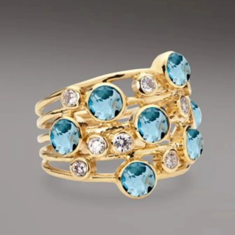 Geometrische Mode Gold Farbe Intarsien Bunte Zirkon Ringe für Frauen Party Accessoires Geschenke Kundenspezifischer Schmuck