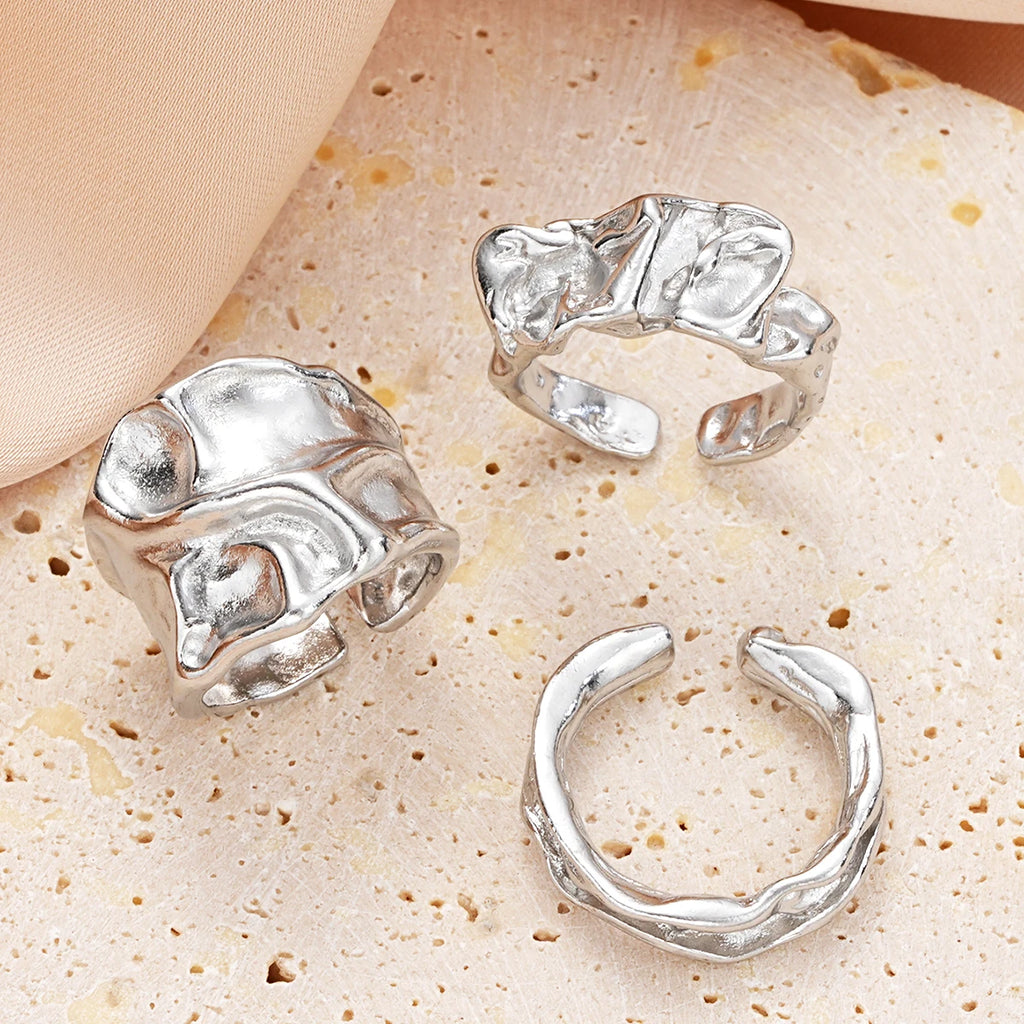 3 Stück Punk Chunky Irreguläre Ringe Set für Damen Kreative Geometrische Verstellbare Offene Fingerringe Mode Statement Schmuck Mädchen